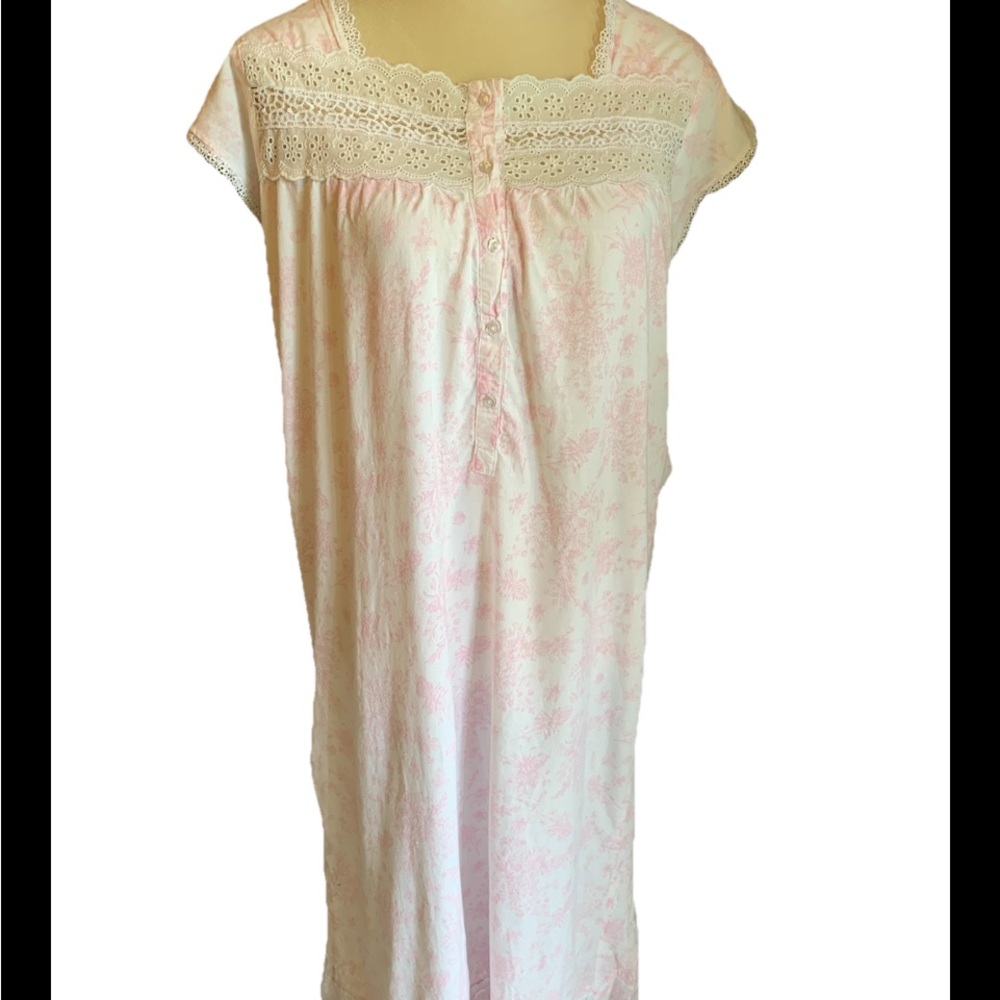 Maidenform Sleeveless Full Length Nightgown Pink White Eyelet & Lace Size Medium